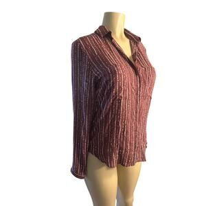 Wmen S Anthropologie Cloth & Stone Kerry Burgundy Stripe Button Blouse Shirt Top